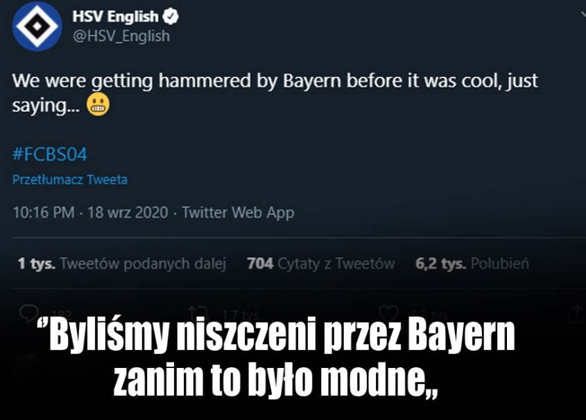 TWEET oficjalnego konta HSV po wygraniu 8-0 przez Bayern! :D